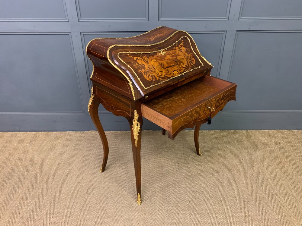 French Marquetry Rosewood Bombe Bureau View XI