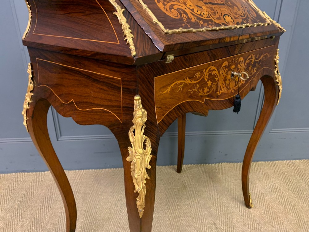 French Marquetry Rosewood Bombe Bureau View XIII