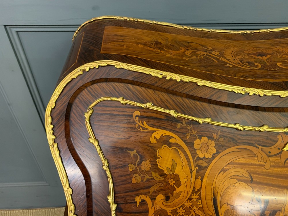 French Marquetry Rosewood Bombe Bureau View XV