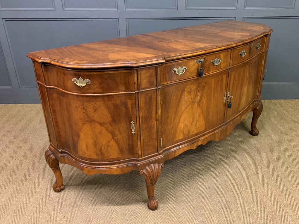 Large Queen Anne Style Burr Walnut Sideboard