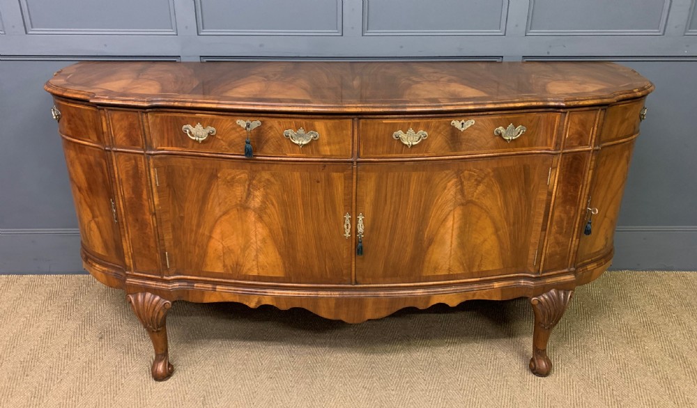 Large Queen Anne Style Burr Walnut Sideboard View IV