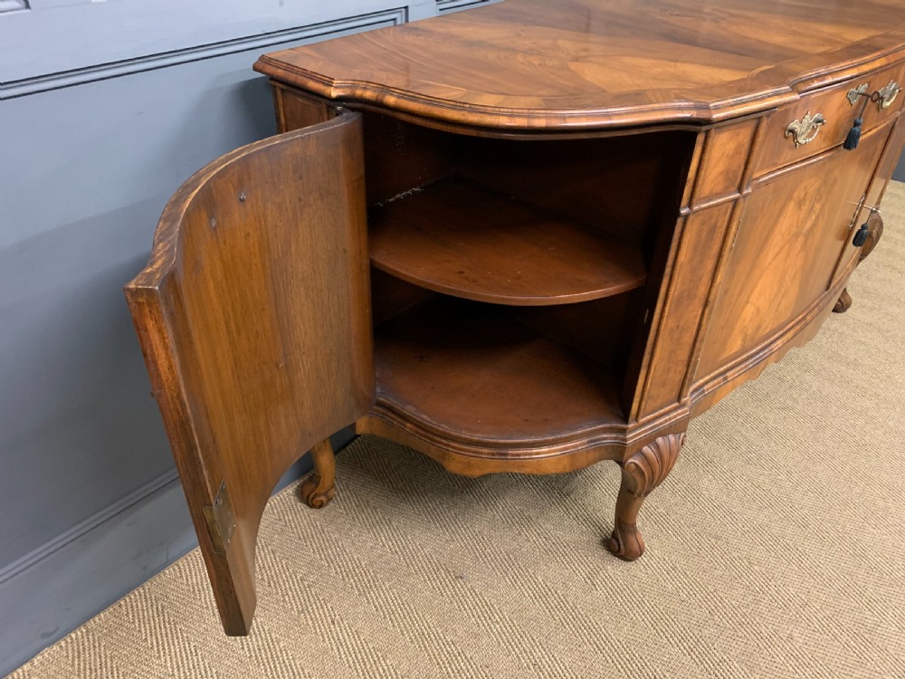 Large Queen Anne Style Burr Walnut Sideboard View XI
