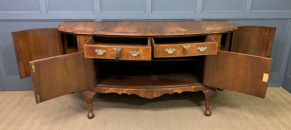 Large Queen Anne Style Burr Walnut Sideboard View XII