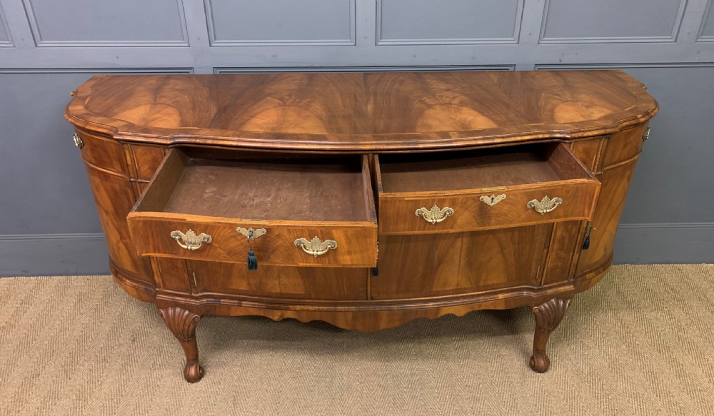 Large Queen Anne Style Burr Walnut Sideboard View XIII