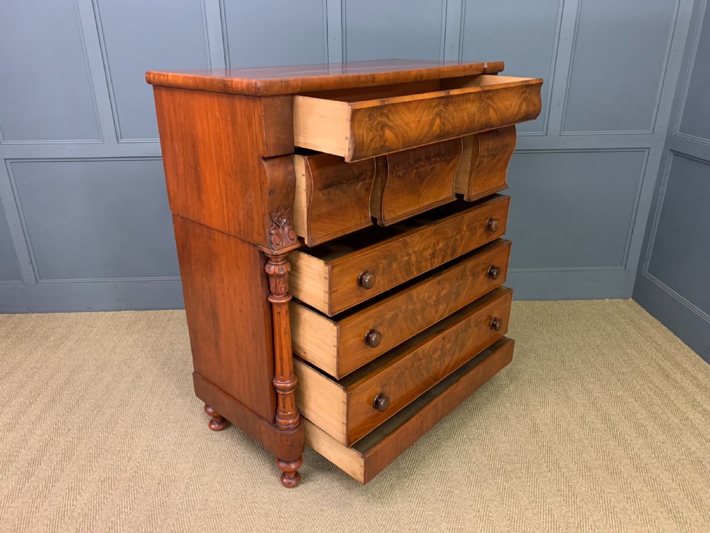 Victorian Flame Mahogany Scottish Chest of Drawers View XI