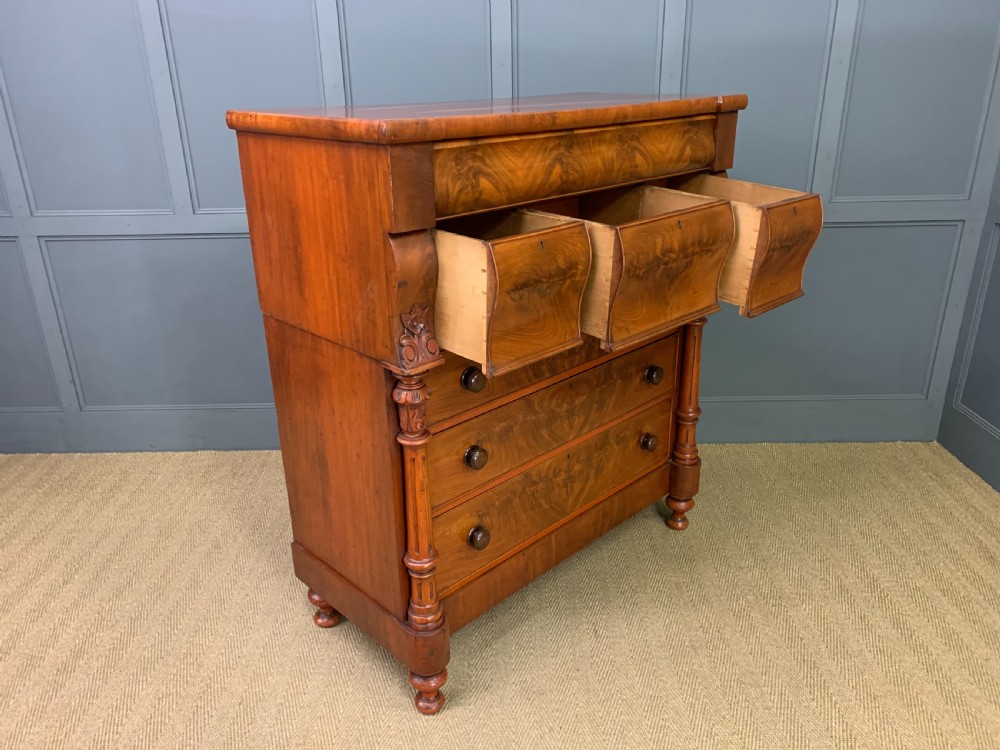 Victorian Flame Mahogany Scottish Chest of Drawers View XII