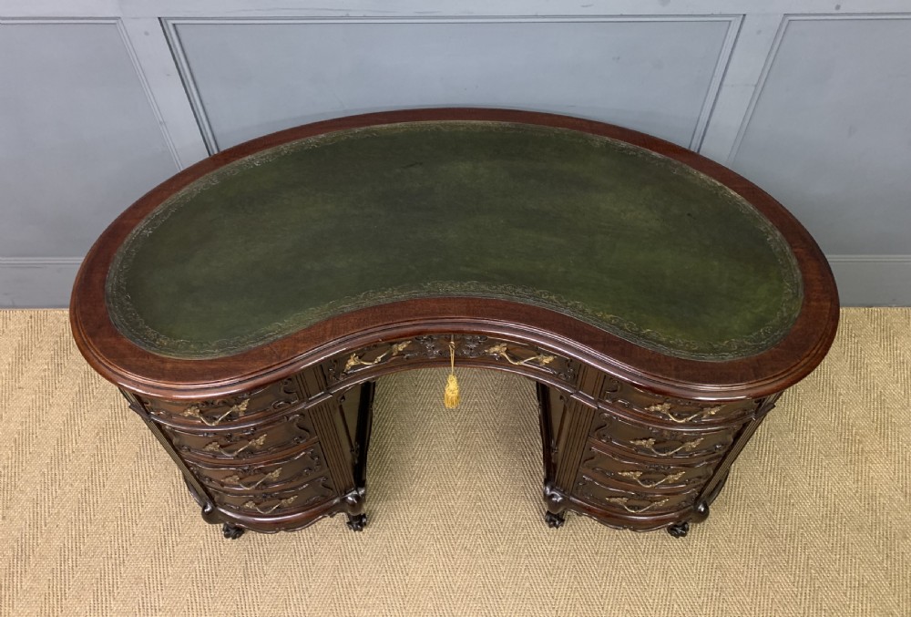 Victorian Mahogany Kidney Desk by Maple & Co. View III