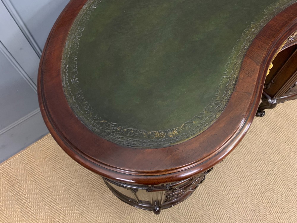 Victorian Mahogany Kidney Desk by Maple & Co. View IX