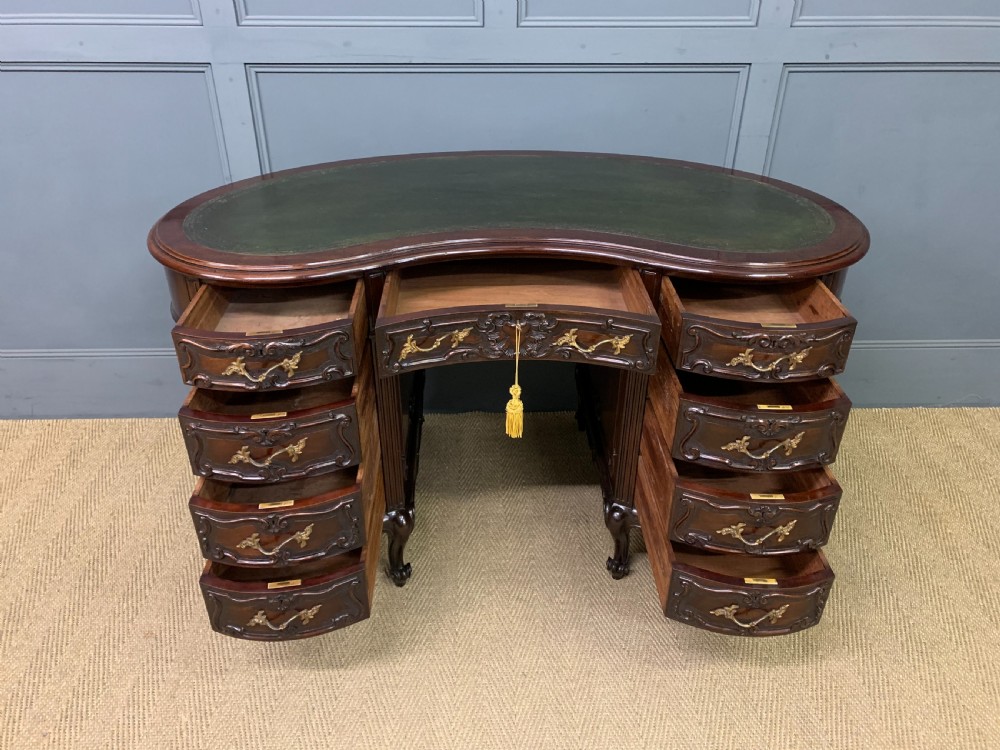 Victorian Mahogany Kidney Desk by Maple & Co. View XII