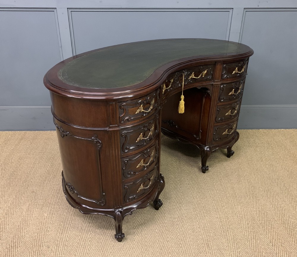 Victorian Mahogany Kidney Desk by Maple & Co. View XIV