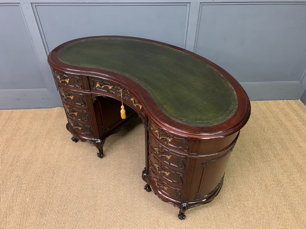 Victorian Mahogany Kidney Desk by Maple & Co. View XVI