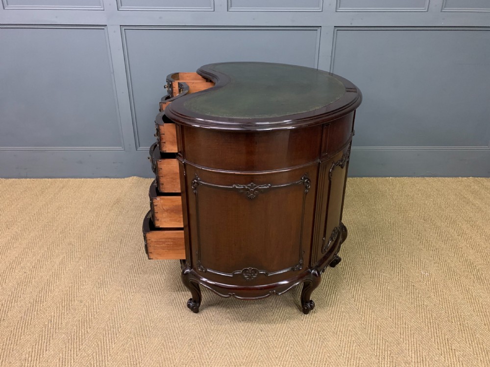 Victorian Mahogany Kidney Desk by Maple & Co. View XVII