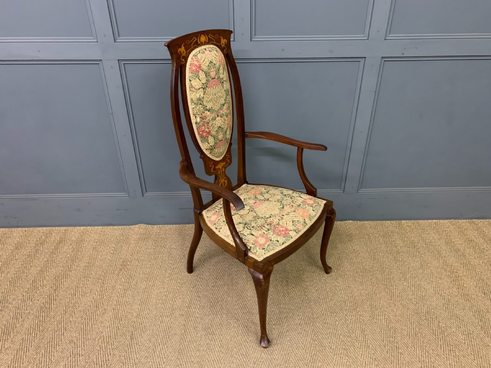 Art Nouveau Inlaid Mahogany Armchair View V