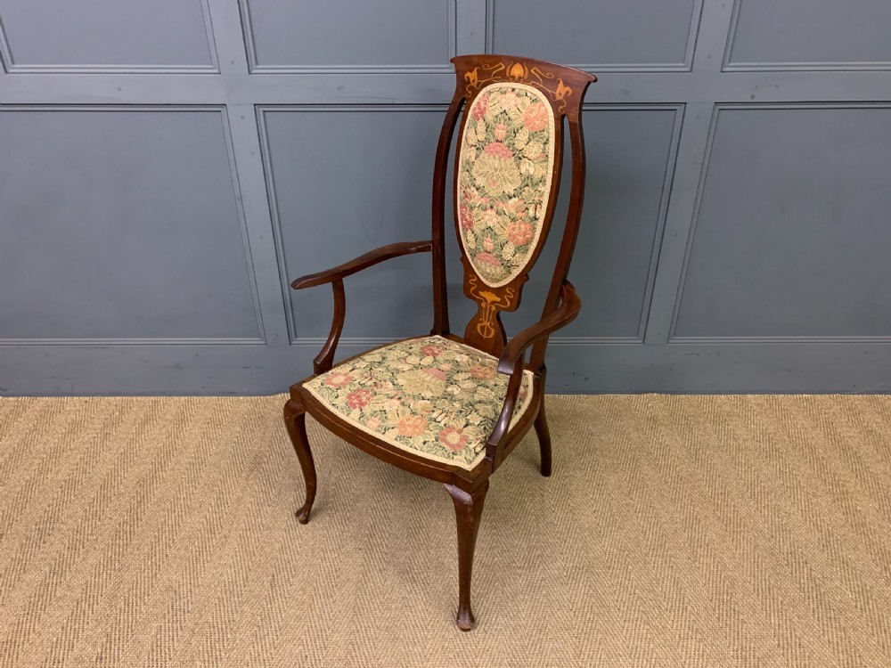 Art Nouveau Inlaid Mahogany Armchair View VIII