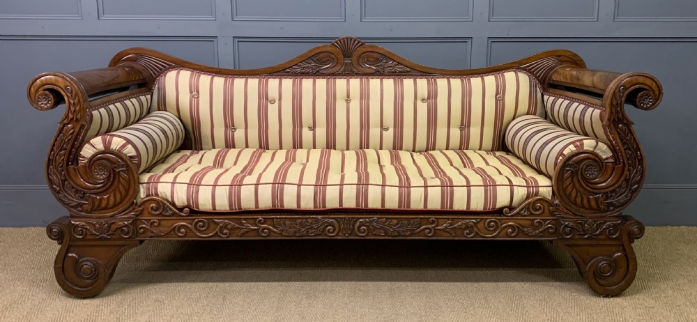Regency Period Mahogany Scroll End Settee View II