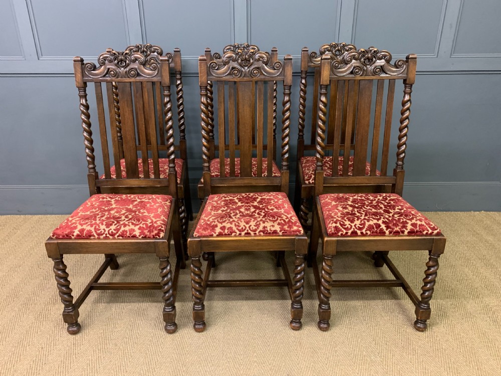 Set of 6 Oak Barley Twist Dining Chairs