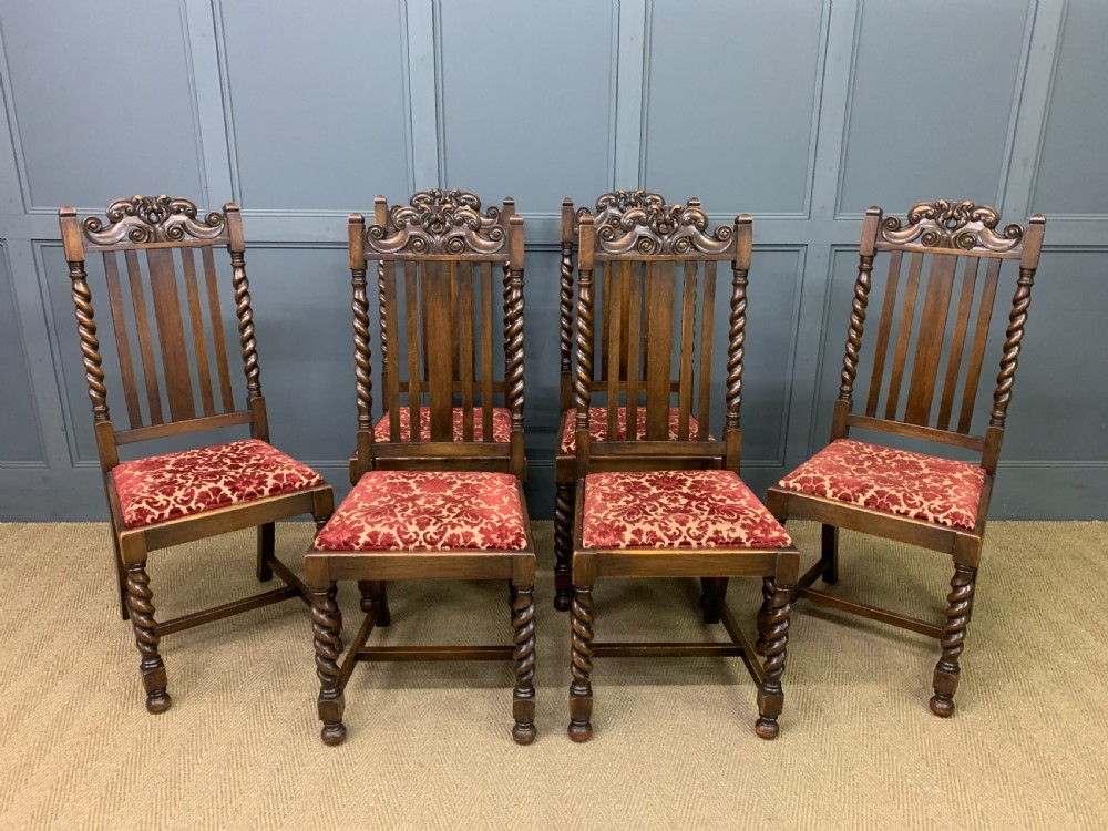 Set of 6 Oak Barley Twist Dining Chairs View II