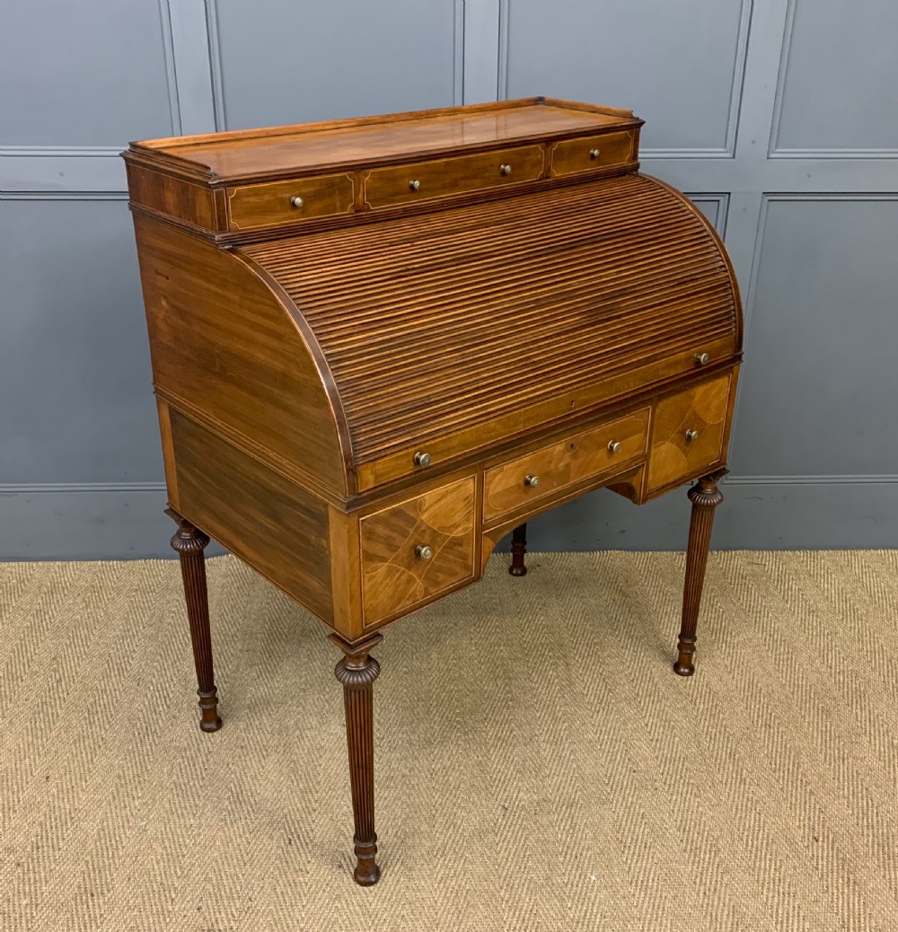 Maple & Co. Inlaid Mahogany Tambour Cylinder Desk