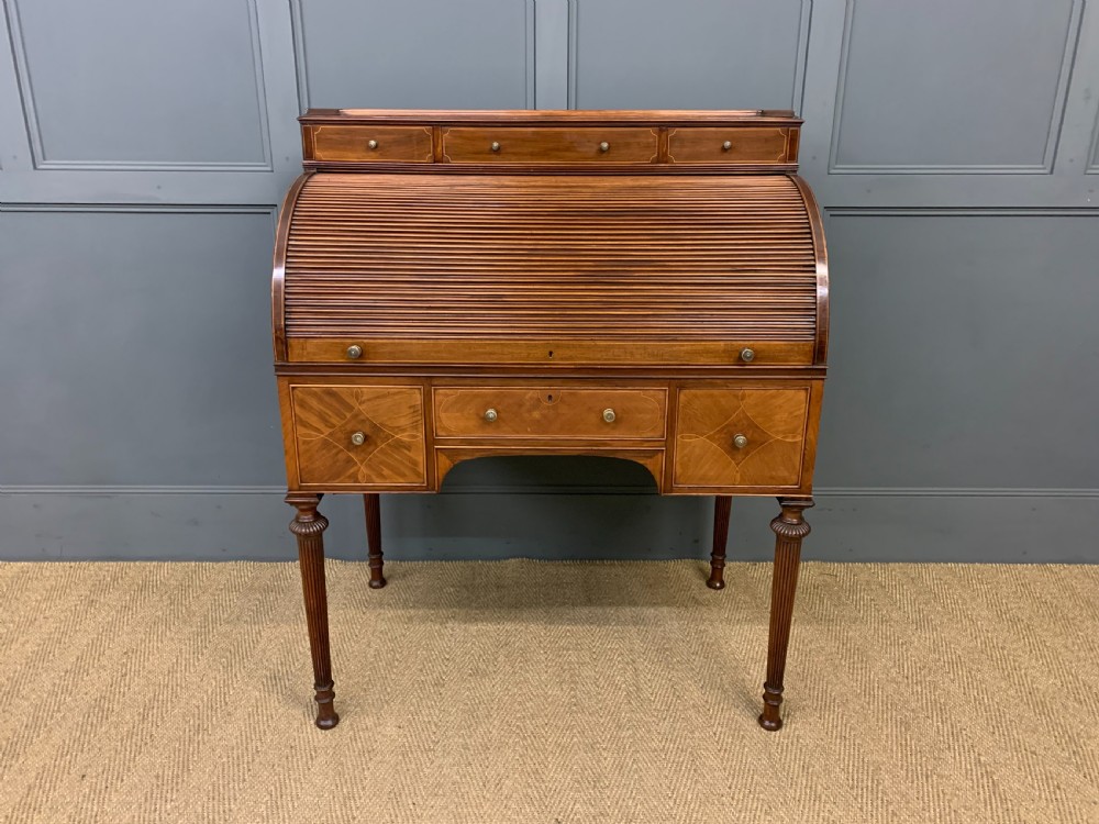 Maple & Co. Inlaid Mahogany Tambour Cylinder Desk View II