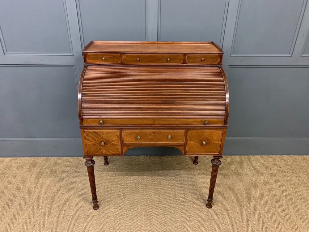 Maple & Co. Inlaid Mahogany Tambour Cylinder Desk View IV