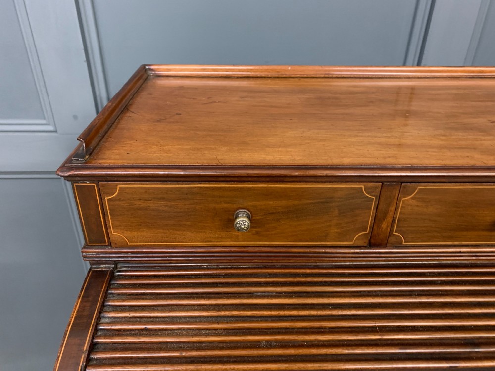 Maple & Co. Inlaid Mahogany Tambour Cylinder Desk View V