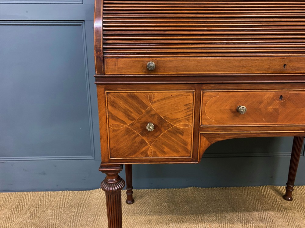 Maple & Co. Inlaid Mahogany Tambour Cylinder Desk View VII