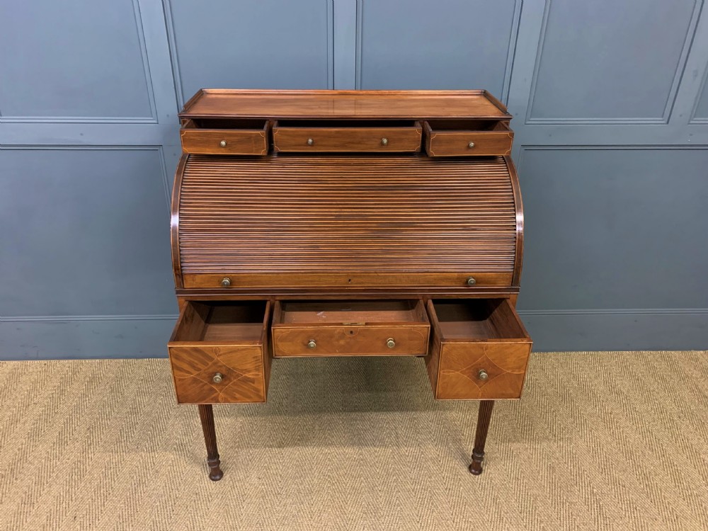 Maple & Co. Inlaid Mahogany Tambour Cylinder Desk View X