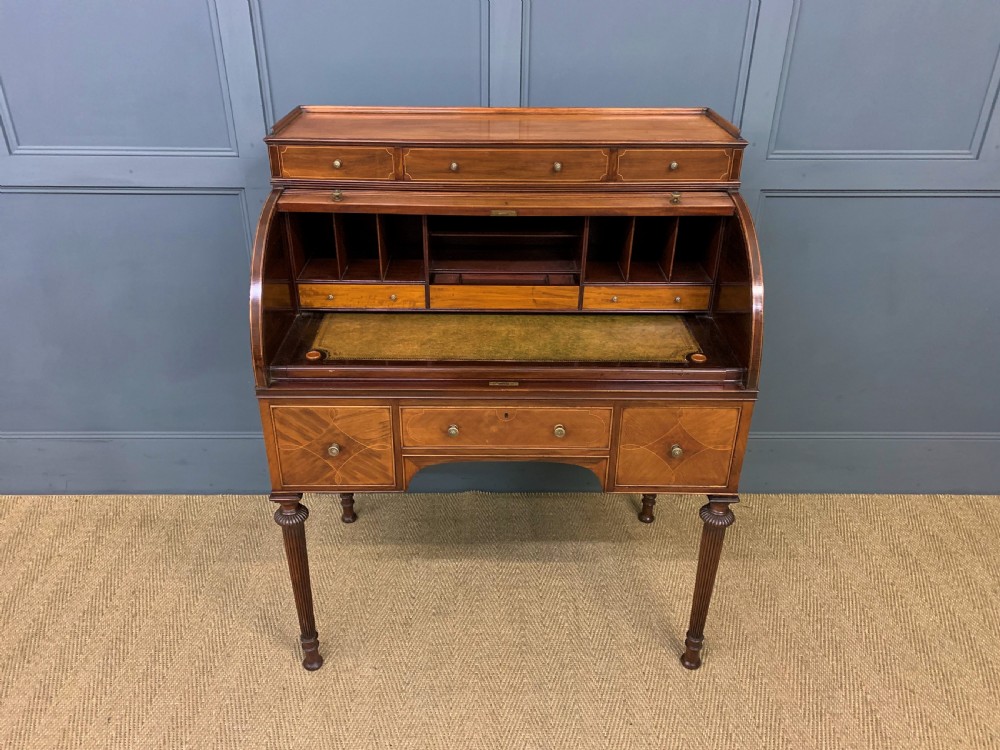 Maple & Co. Inlaid Mahogany Tambour Cylinder Desk View XI
