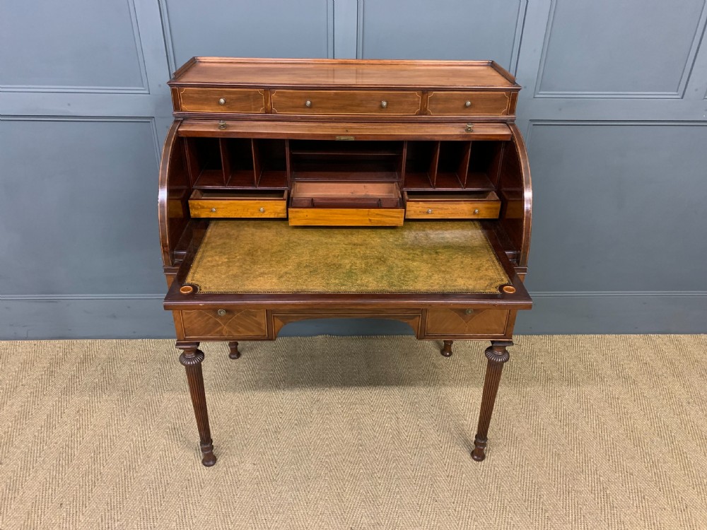 Maple & Co. Inlaid Mahogany Tambour Cylinder Desk View XII