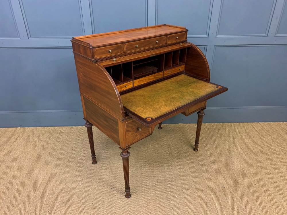 Maple & Co. Inlaid Mahogany Tambour Cylinder Desk View XVII