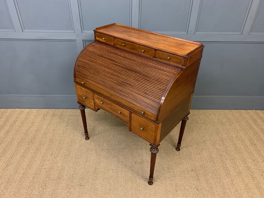 Maple & Co. Inlaid Mahogany Tambour Cylinder Desk View XX