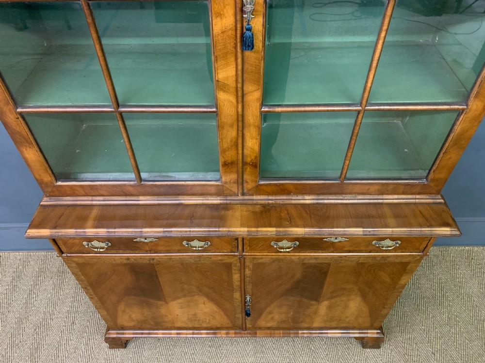 Burr Walnut Glazed Bookcase View V