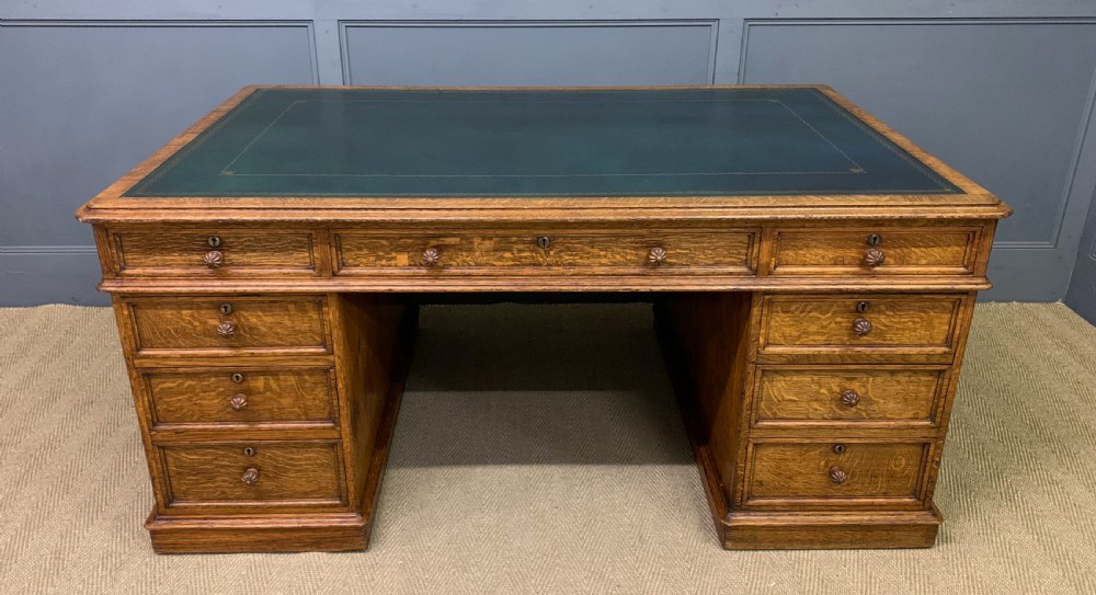 Large George IV Oak Partners Desk by T Willson