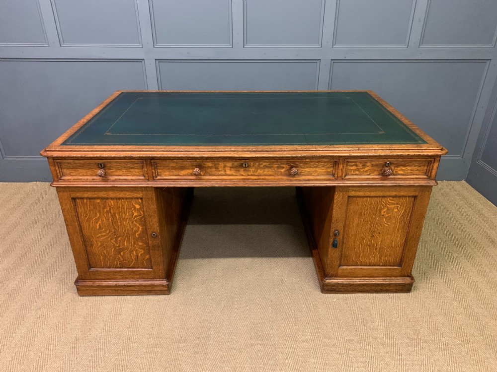 Large George IV Oak Partners Desk by T Willson View II