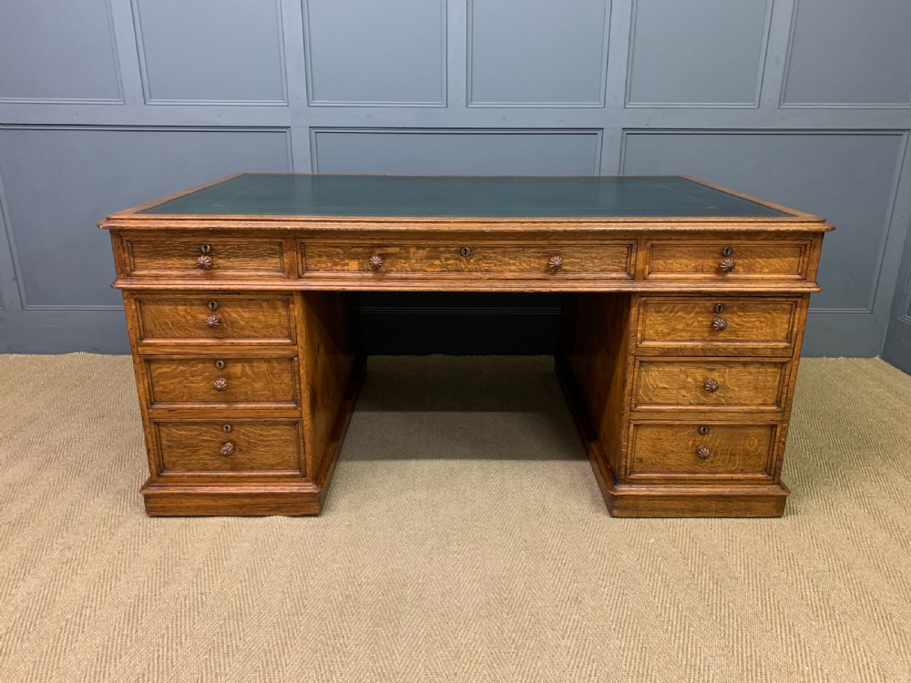 Large George IV Oak Partners Desk by T Willson View III