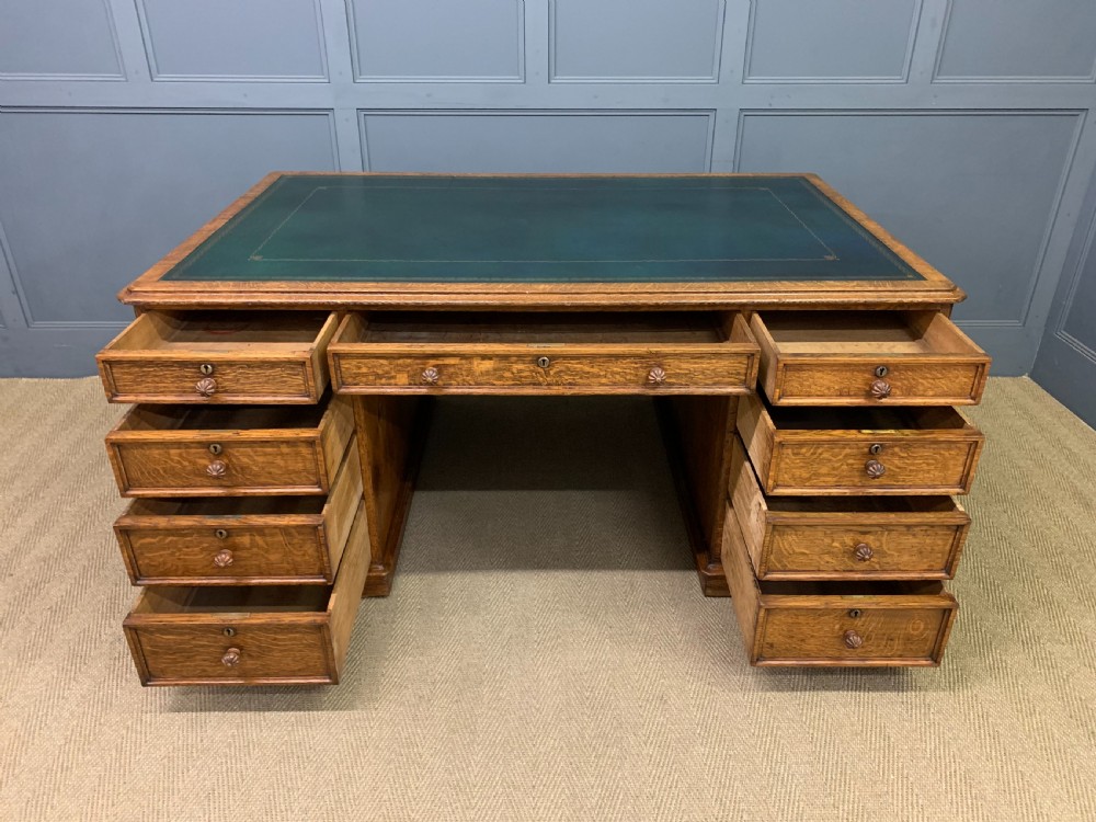 Large George IV Oak Partners Desk by T Willson View X
