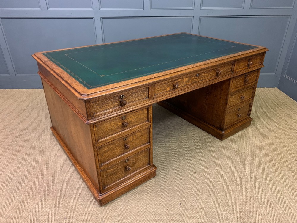 Large George IV Oak Partners Desk by T Willson View XI