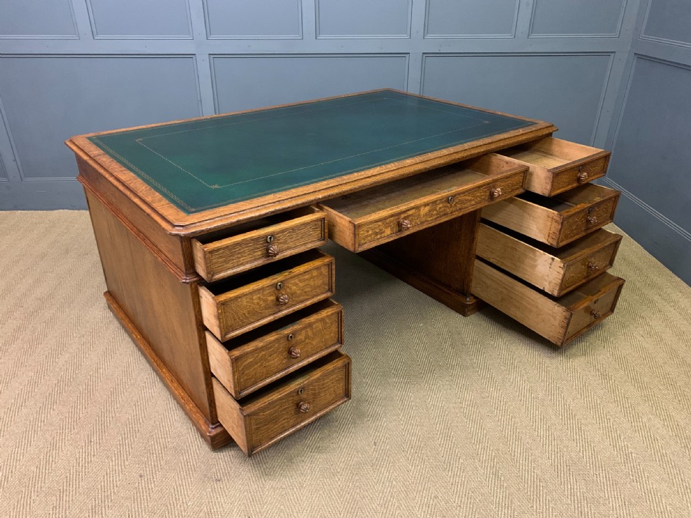 Large George IV Oak Partners Desk by T Willson View XIII