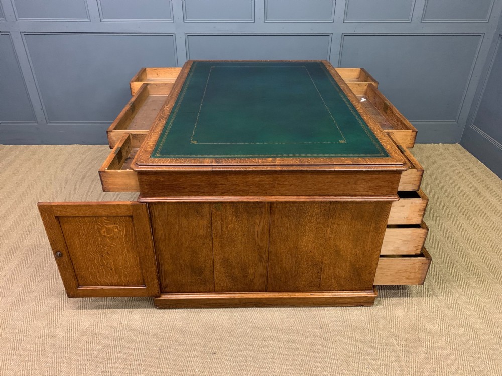 Large George IV Oak Partners Desk by T Willson View XIV