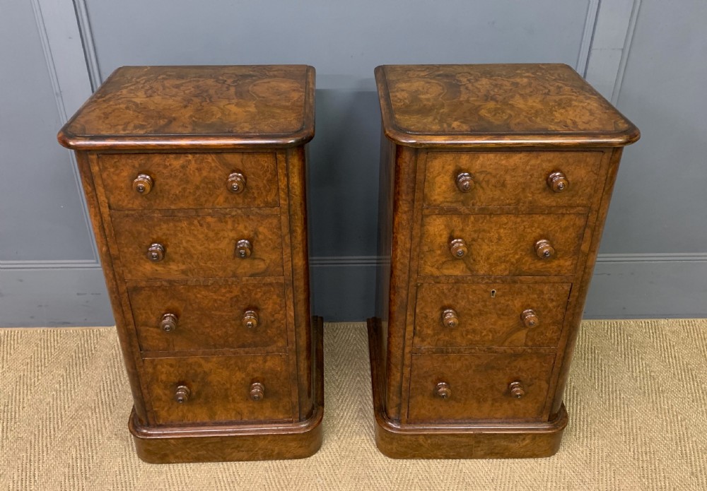 Pair of Victorian Burr Walnut Bedside Chests