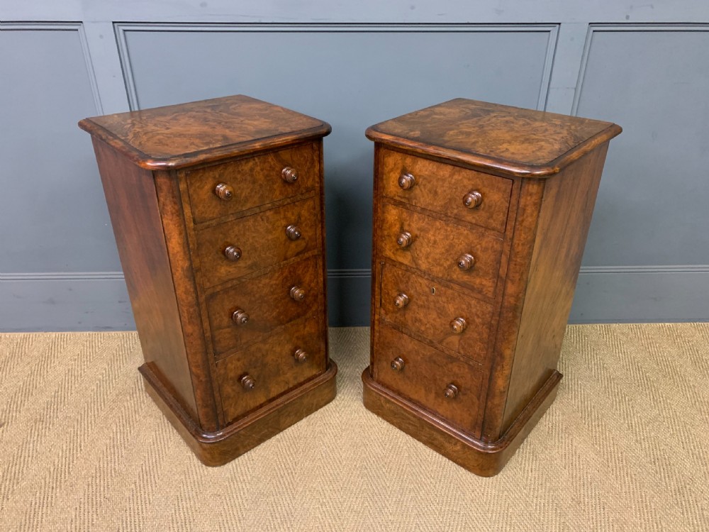 Pair of Victorian Burr Walnut Bedside Chests View X