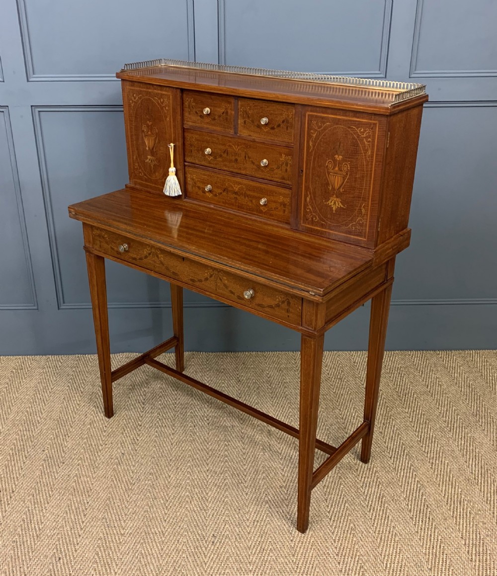 Inlaid Mahogany Bonheur Du Jour by Jas Shoolbred and Co.