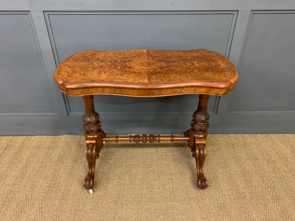 Victorian Burr Walnut Stretcher Table