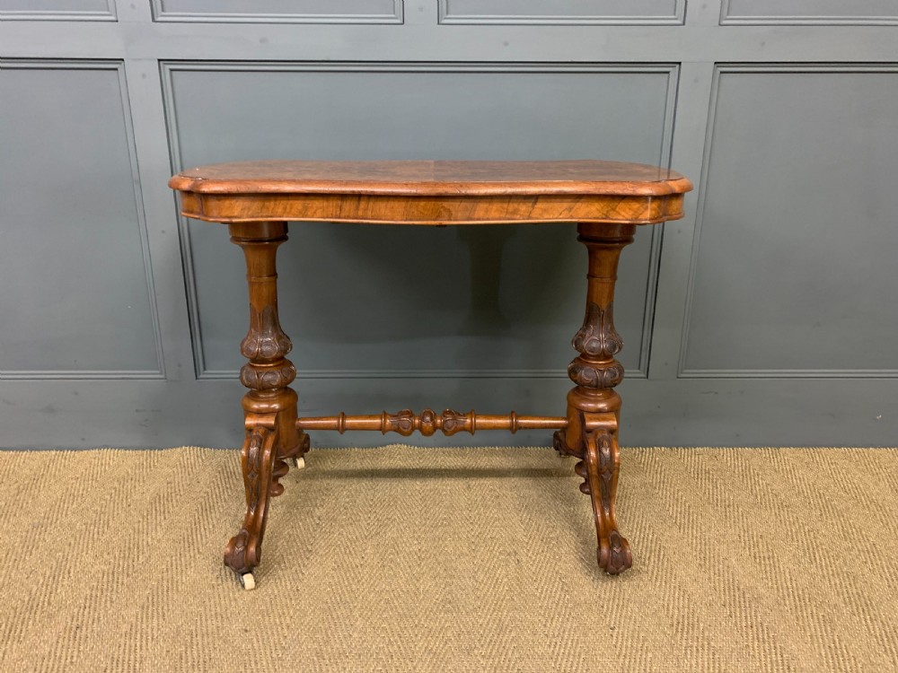 Victorian Burr Walnut Stretcher Table View II