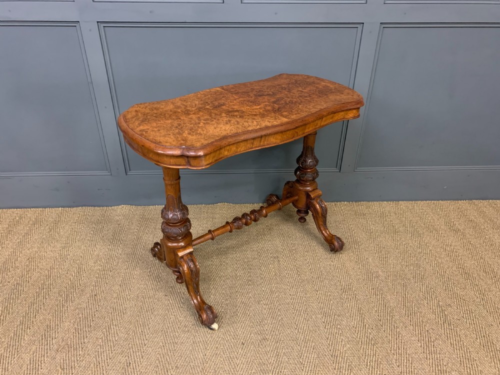 Victorian Burr Walnut Stretcher Table View VI