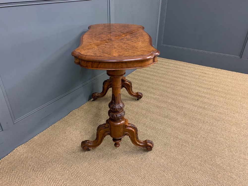 Victorian Burr Walnut Stretcher Table View VII