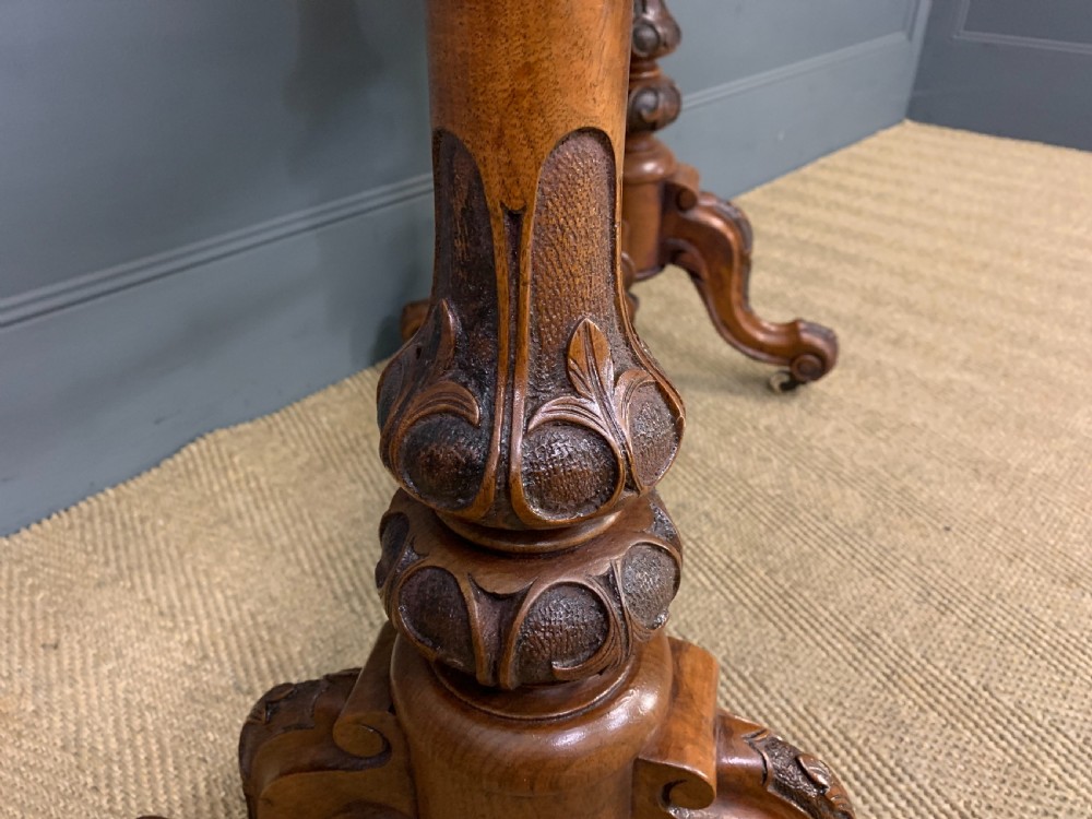 Victorian Burr Walnut Stretcher Table View IX