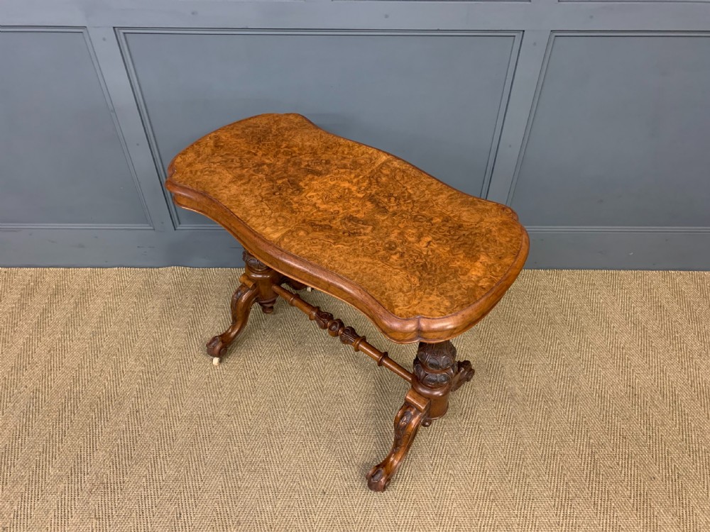 Victorian Burr Walnut Stretcher Table View XI