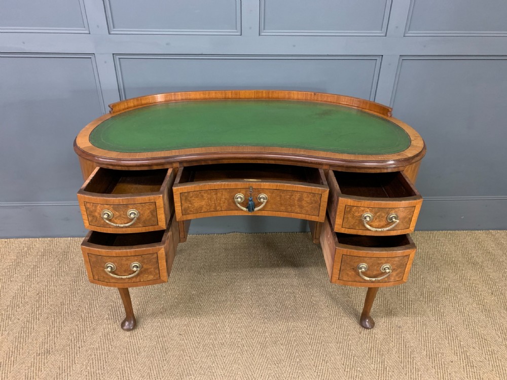Burr Walnut Kidney Shaped Desk View VI