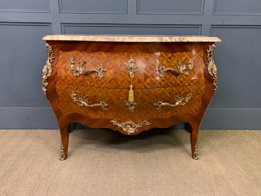 French Parquetry Inlaid Bombe Commode View II
